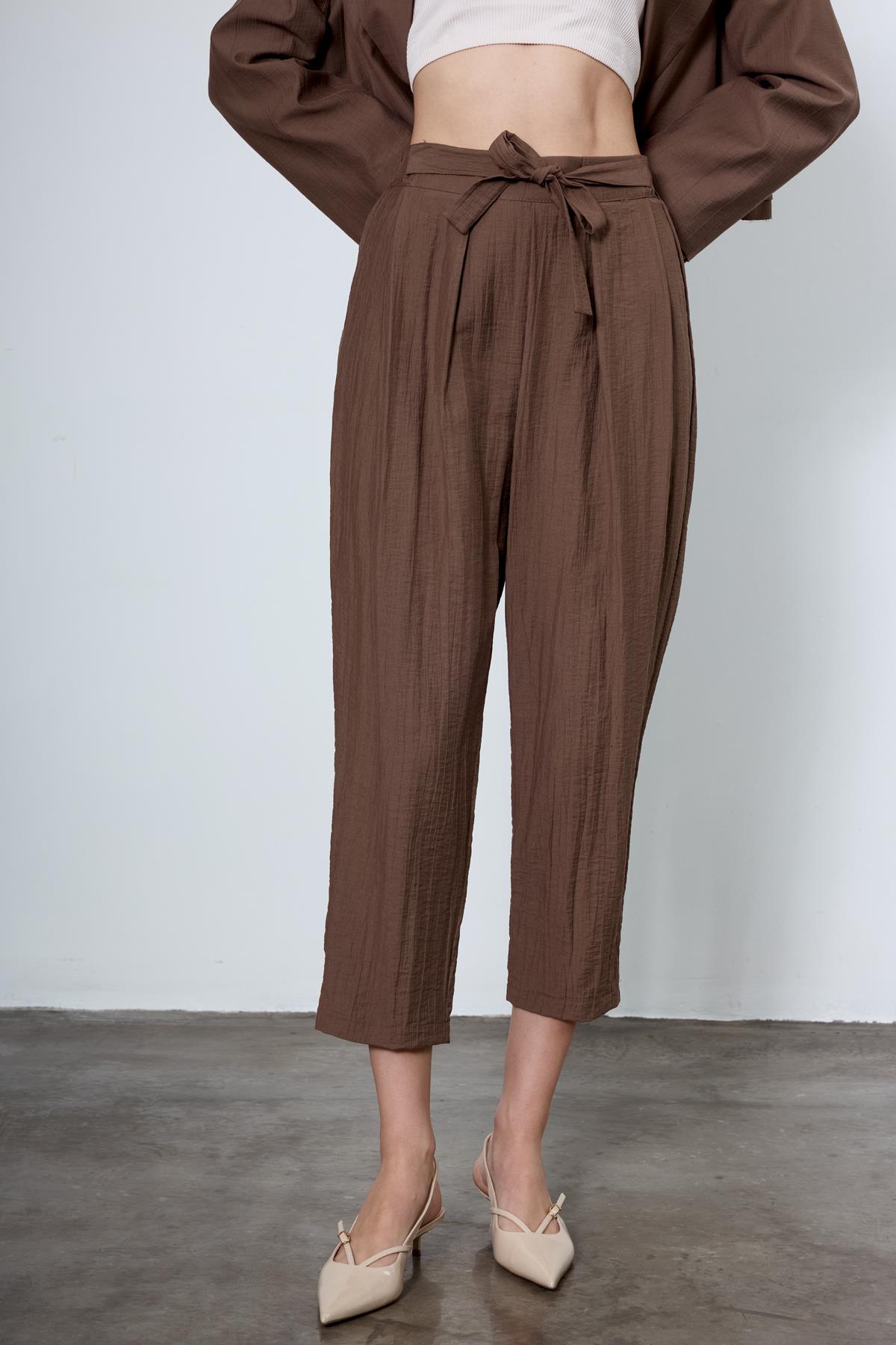 9557 CROP CEKET PANTOLON TAKIM KOYU KAHVE