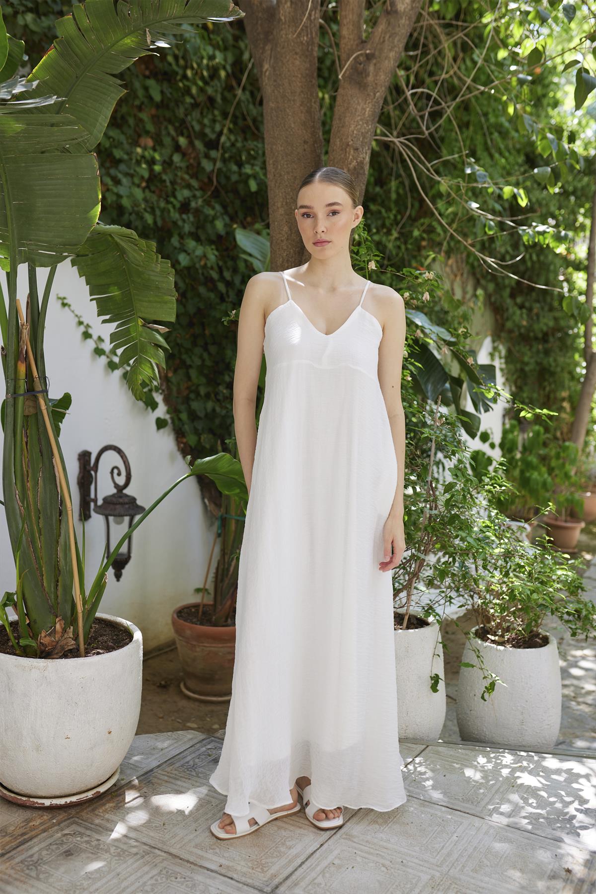 3326 ASKILI ELBİSE BEYAZ