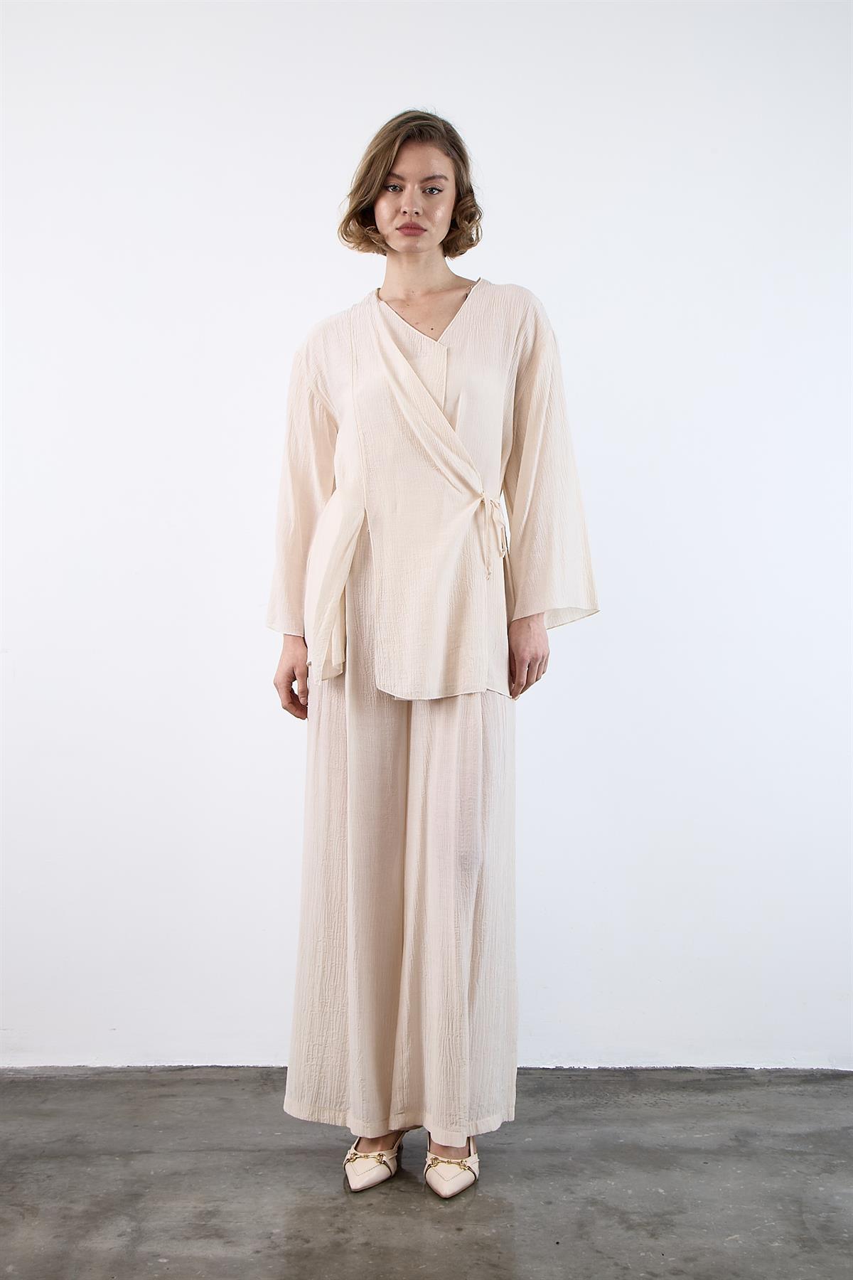 51109 KİMONO TAKIM KREM