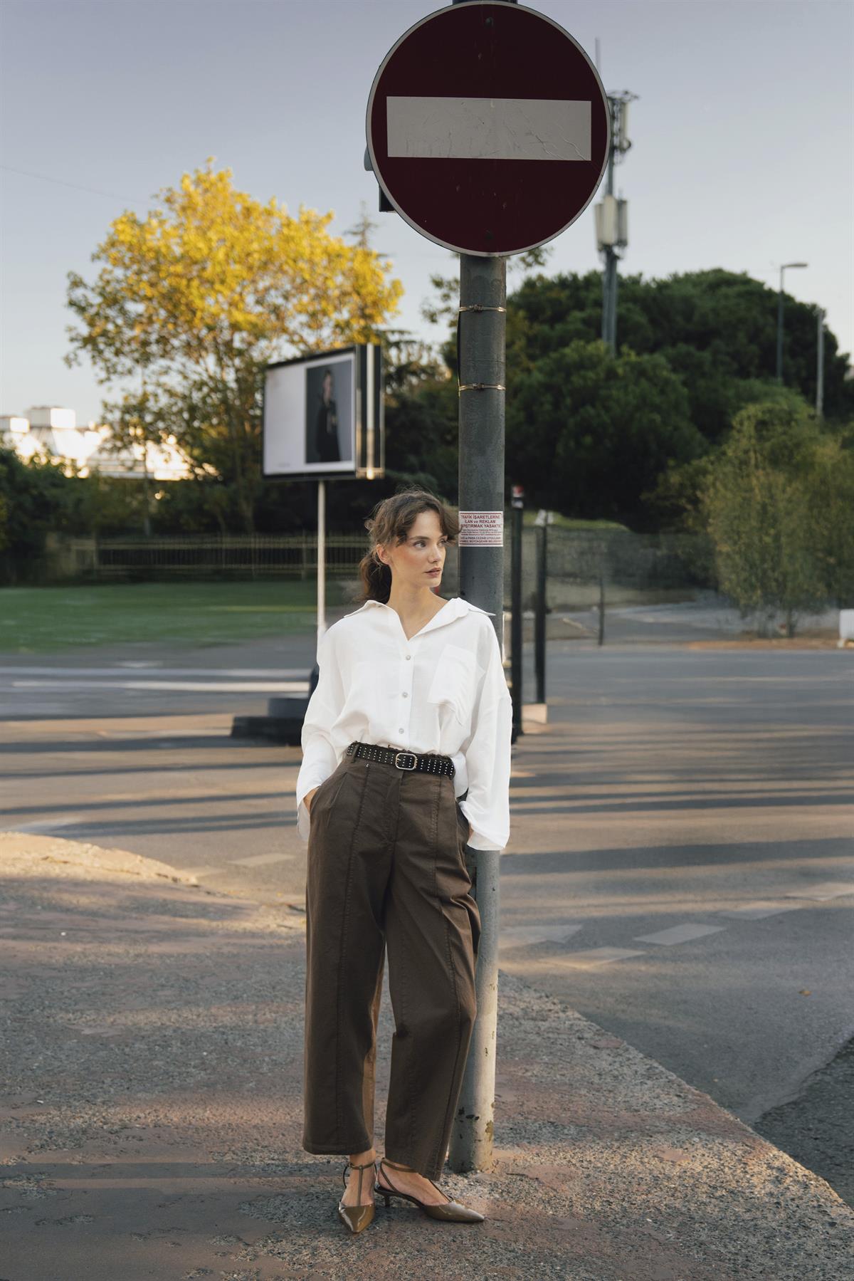 51208 KEMERLİ PANTOLON KAHVE