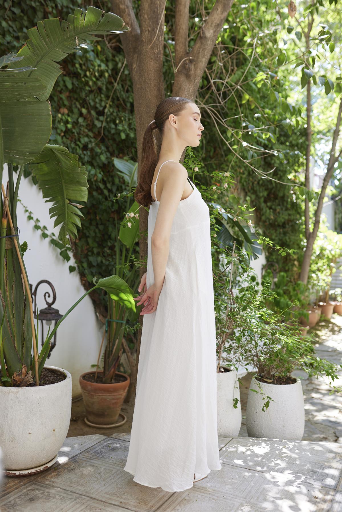 3326 ASKILI ELBİSE BEYAZ