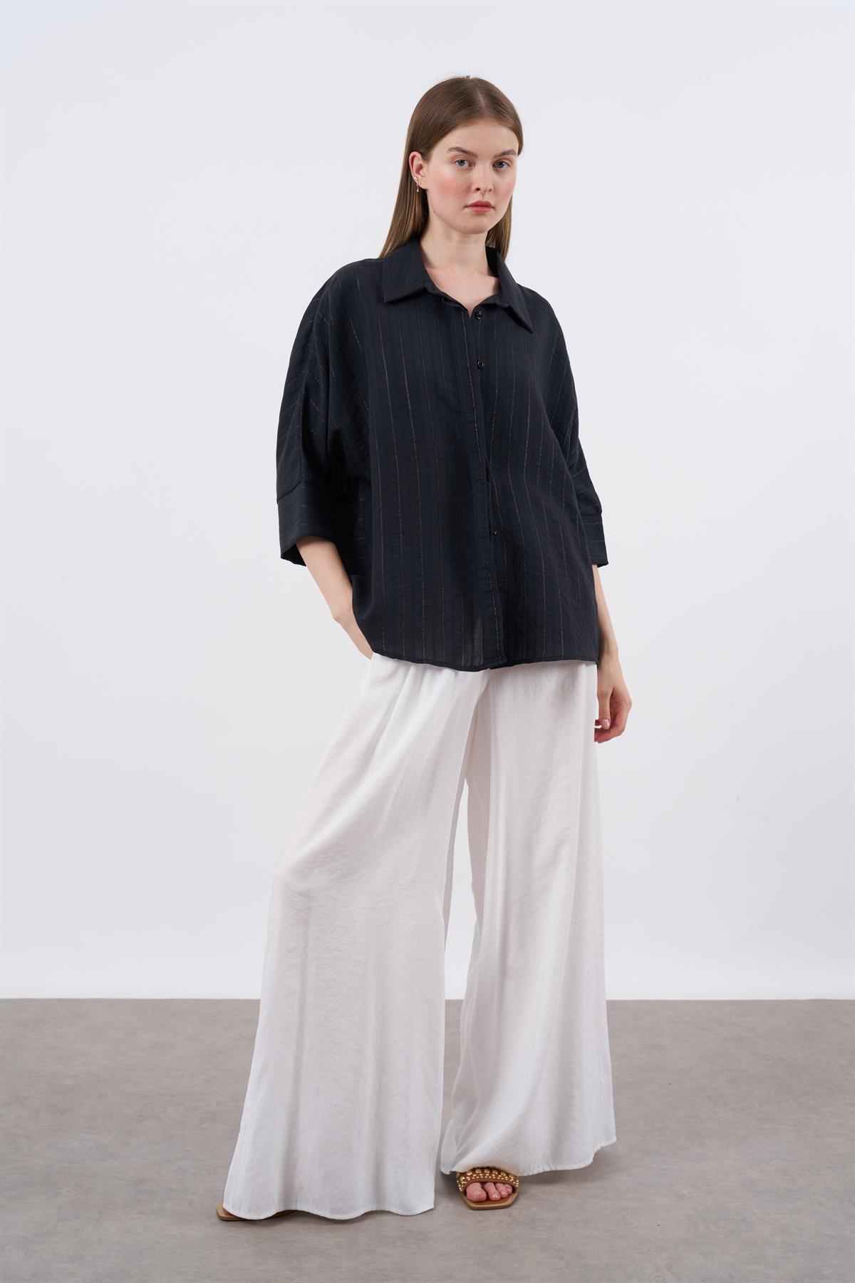 4937 ÇİZGİLİ YARASA GÖMLEK SİYAH