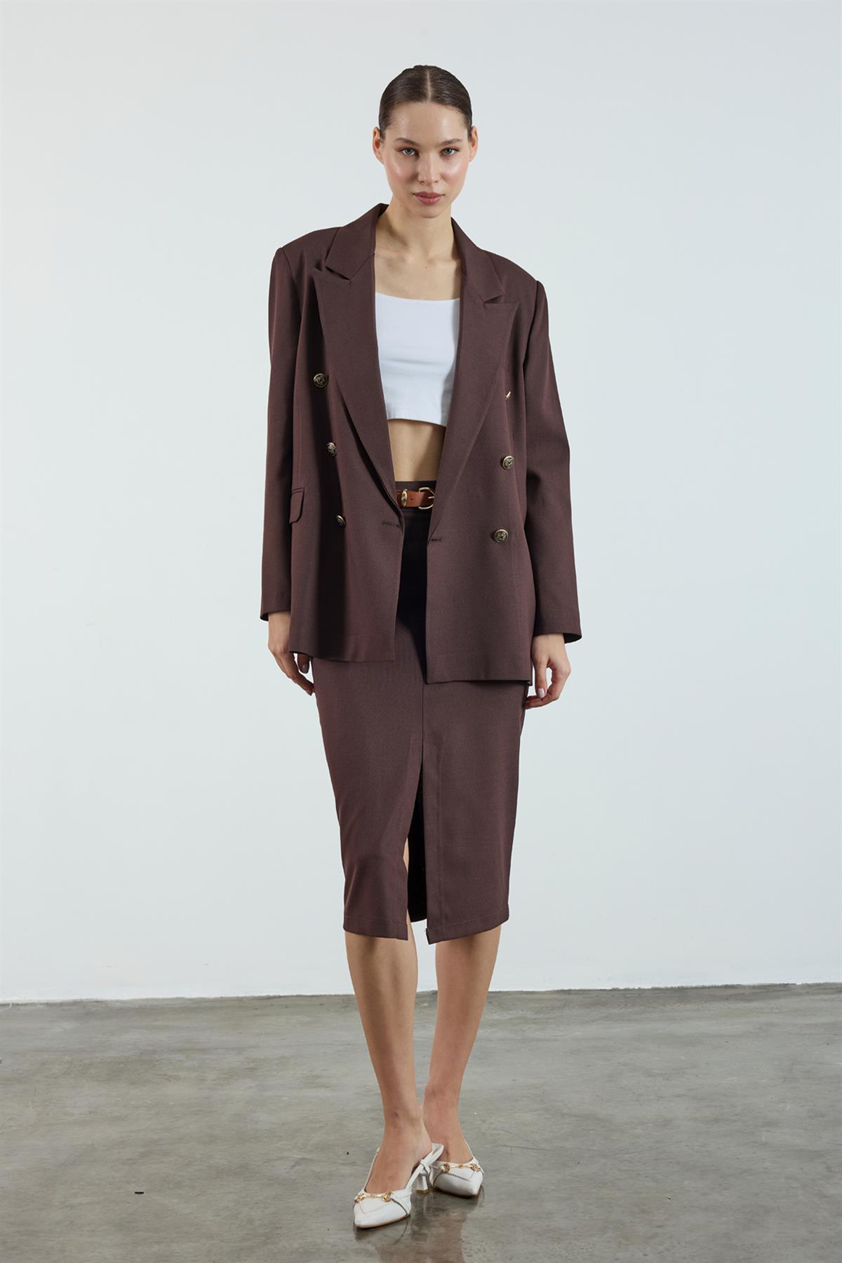 9561 POLİVİSKON KRUVAZE CEKET KAHVE