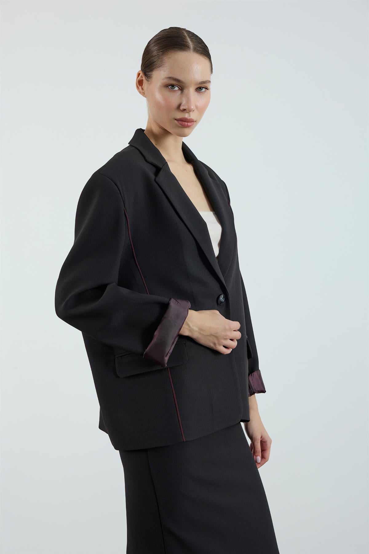 9555 BİYELİ CEKET SİYAH-MÜRDÜM