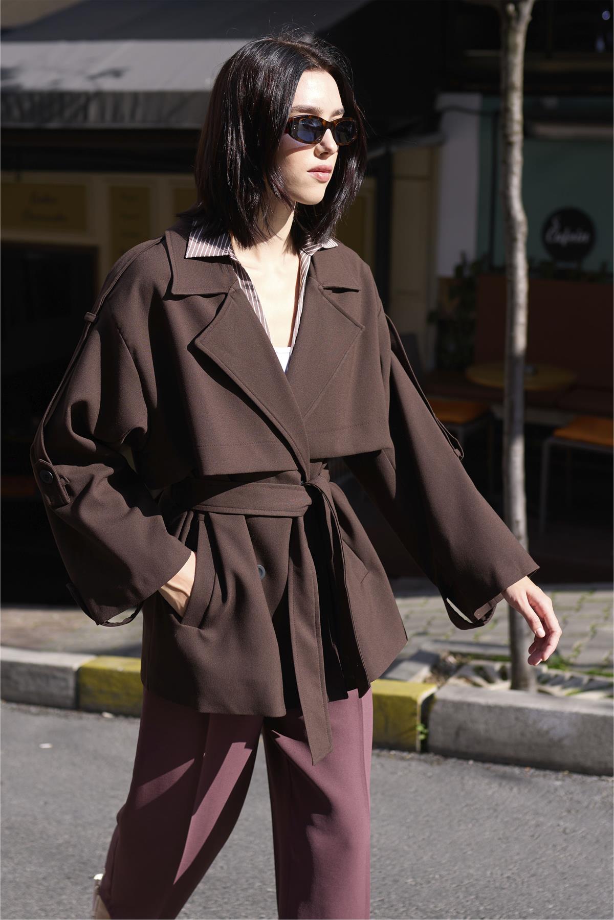 9580 KISA TRENÇ KAHVE