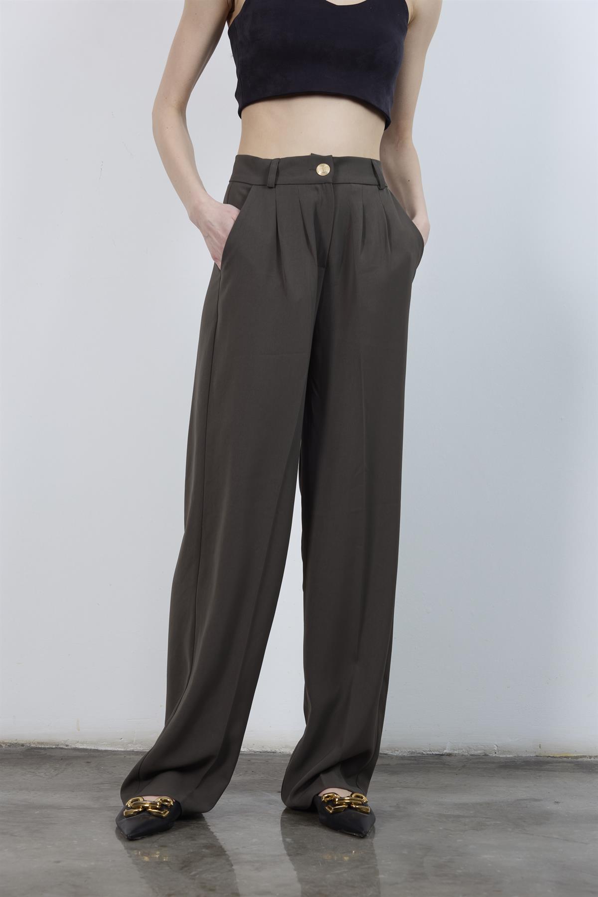 51078 PİLELİ PALAZZO PANTOLON KAHVE