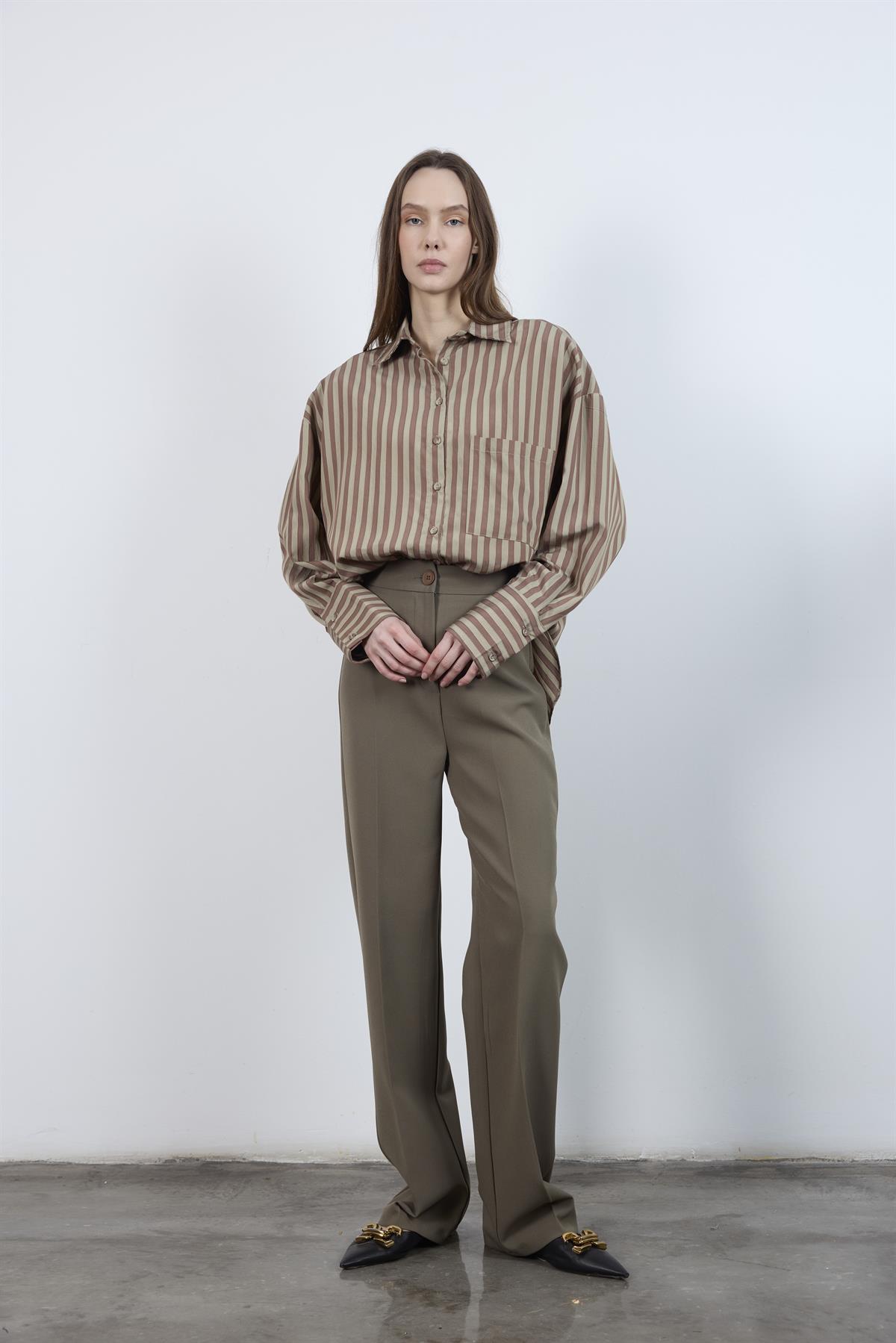 4969 ÇİZGİLİ GÖMLEK OLİVE-KAHVE