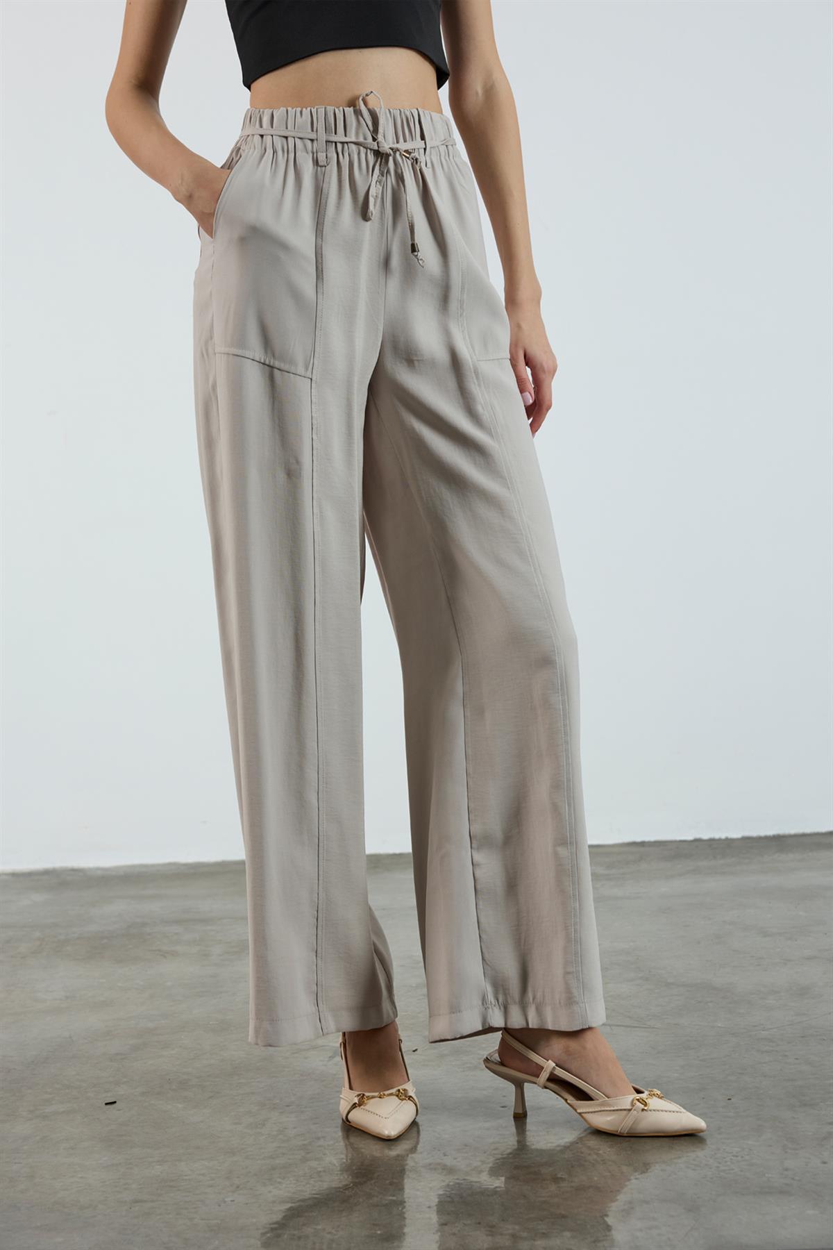 51120 BELİ LASTİKLİ PANTOLON BEJ