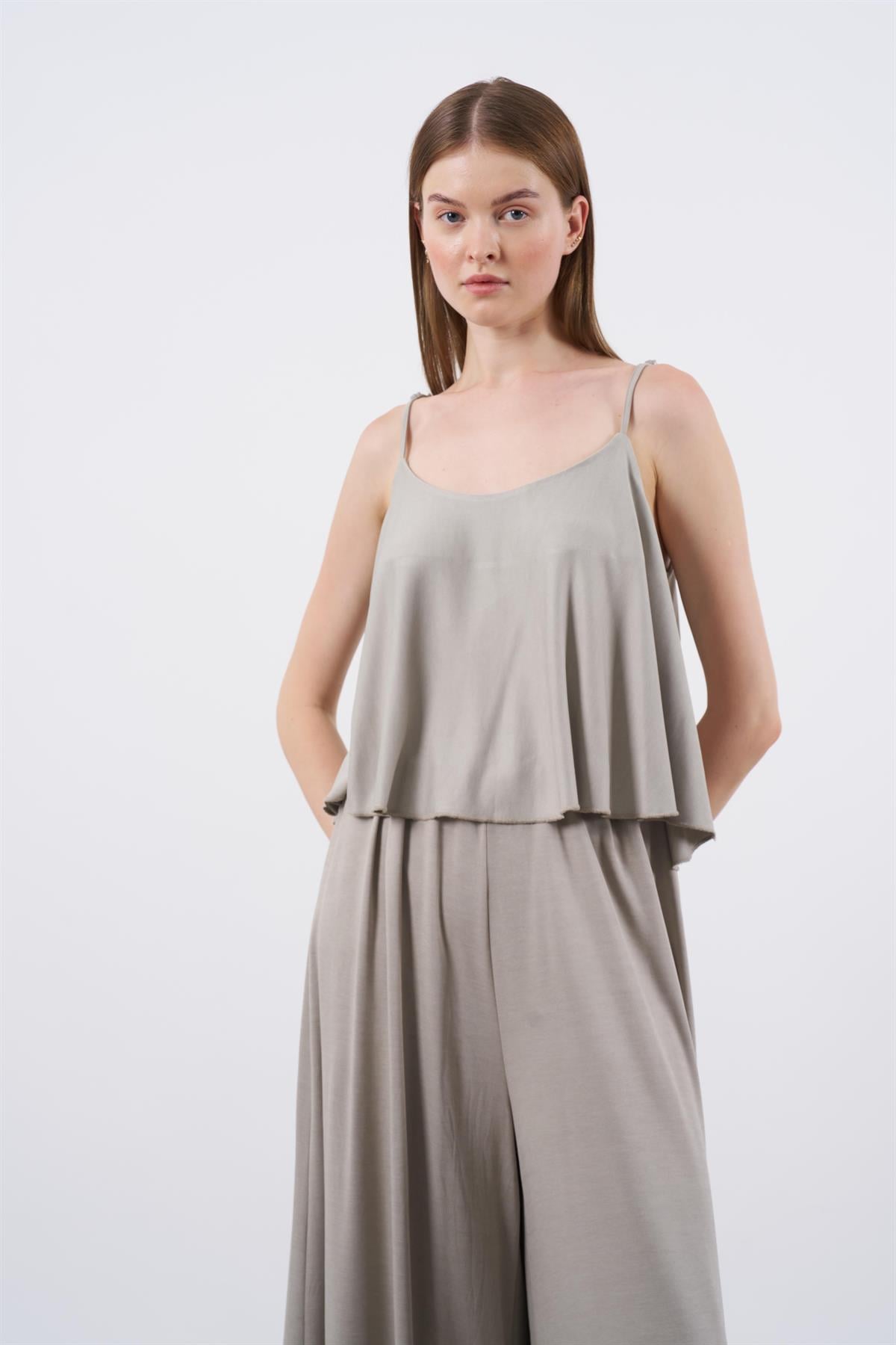 51052 ASKILI BLUZ PANTOLON TAKIM BEJ