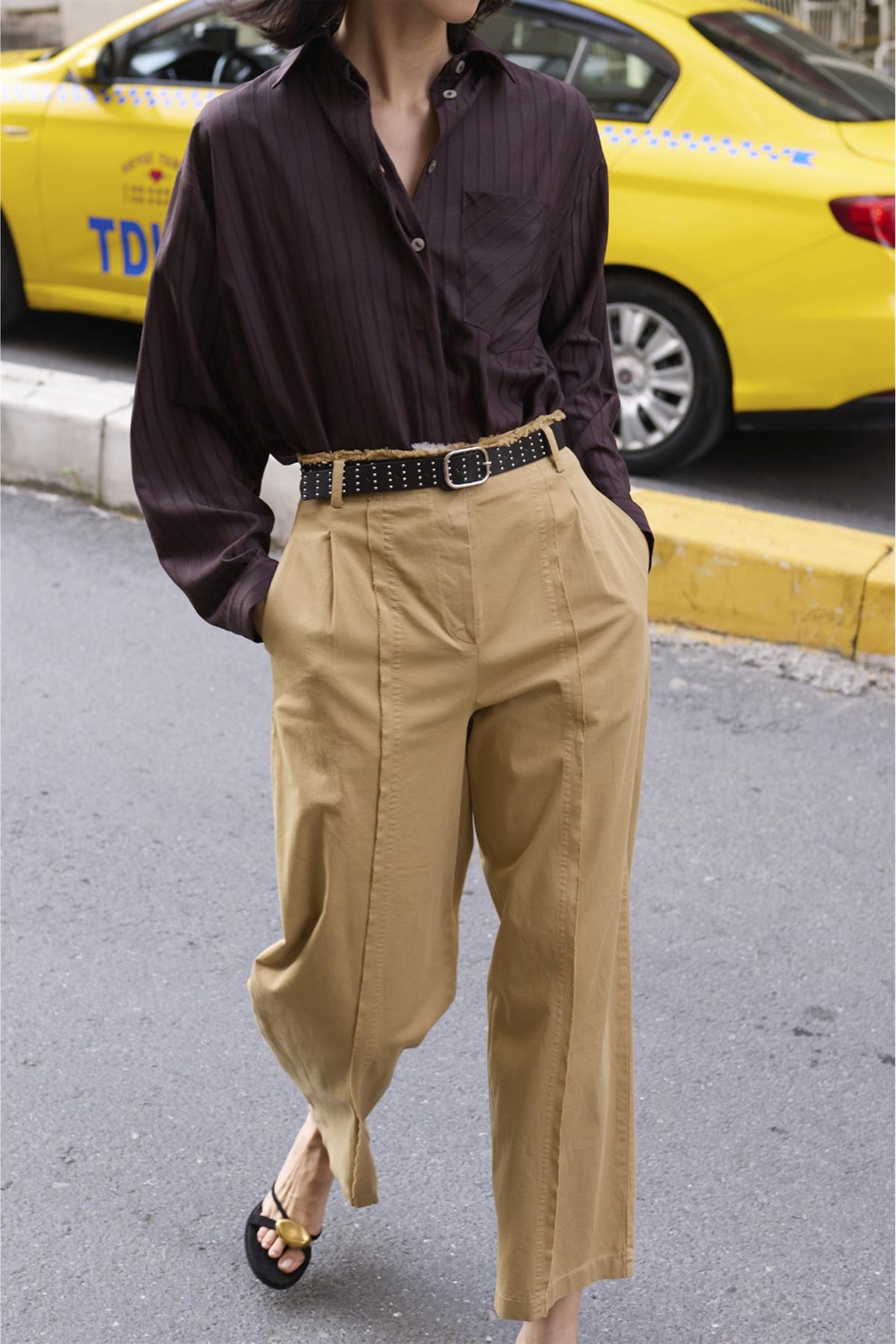 51208 KEMERLİ PANTOLON CAMEL