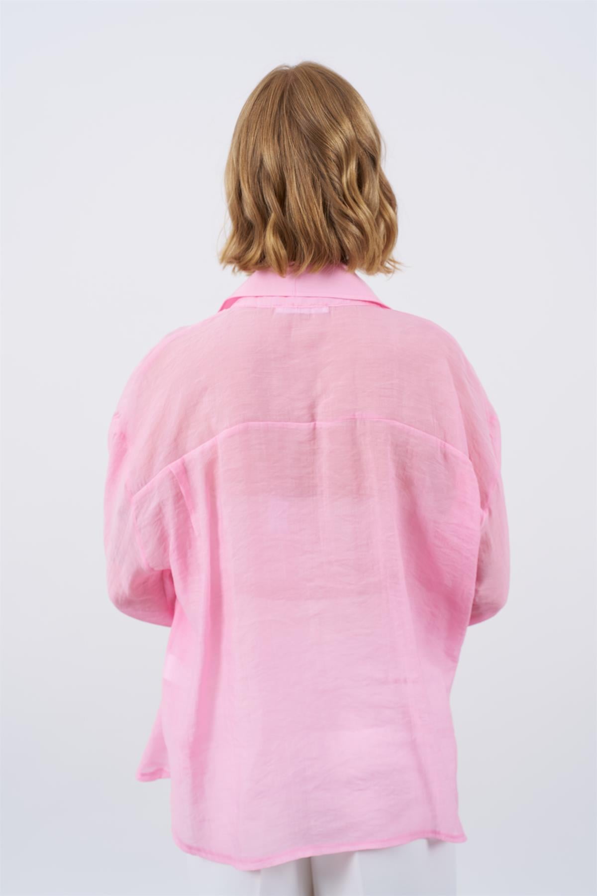 4924 OVERSIZE İPEKSİ GÖMLEK PEMBE