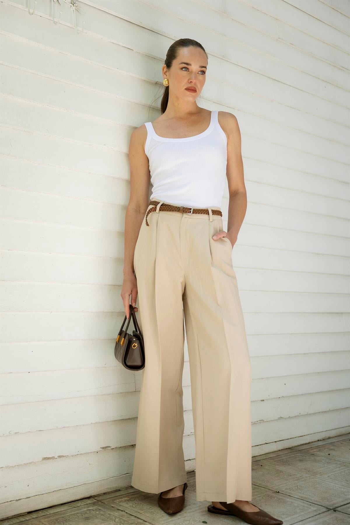 51150 KEMERLİ PANTOLON BEJ