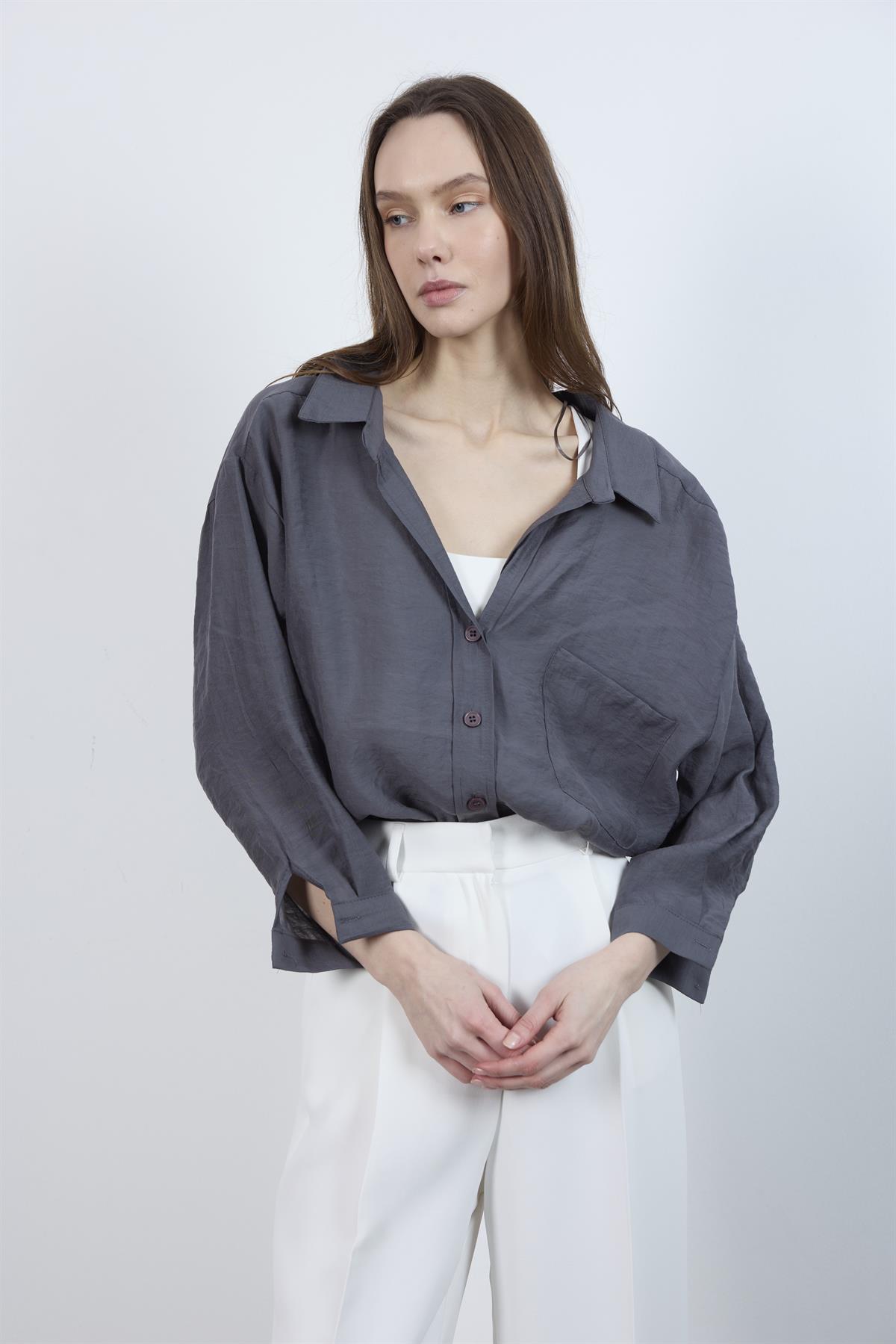 4612 DÜŞÜK OMUZLU OVERSİZE GÖMLEK ANTRASİT