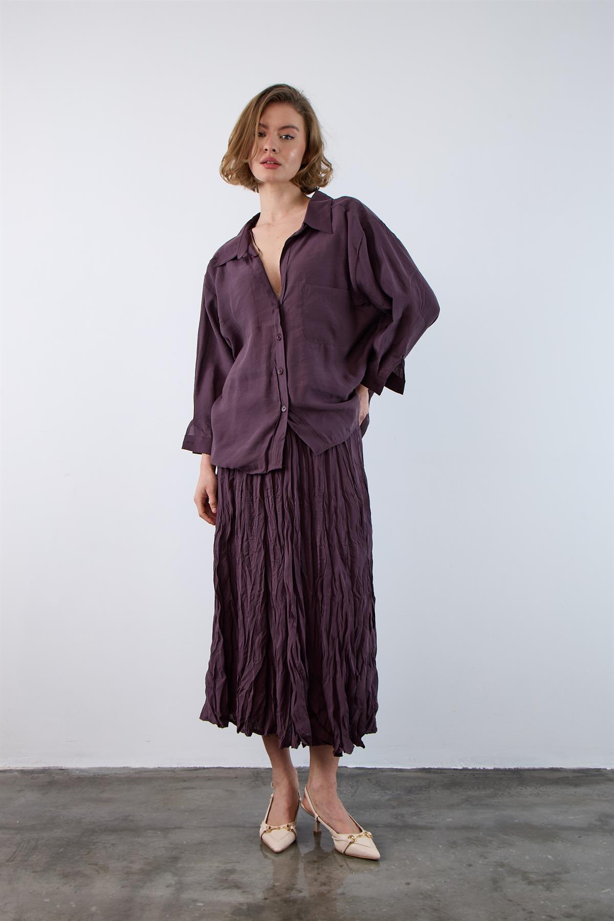 4612 DÜŞÜK OMUZLU OVERSİZE GÖMLEK MÜRDÜM