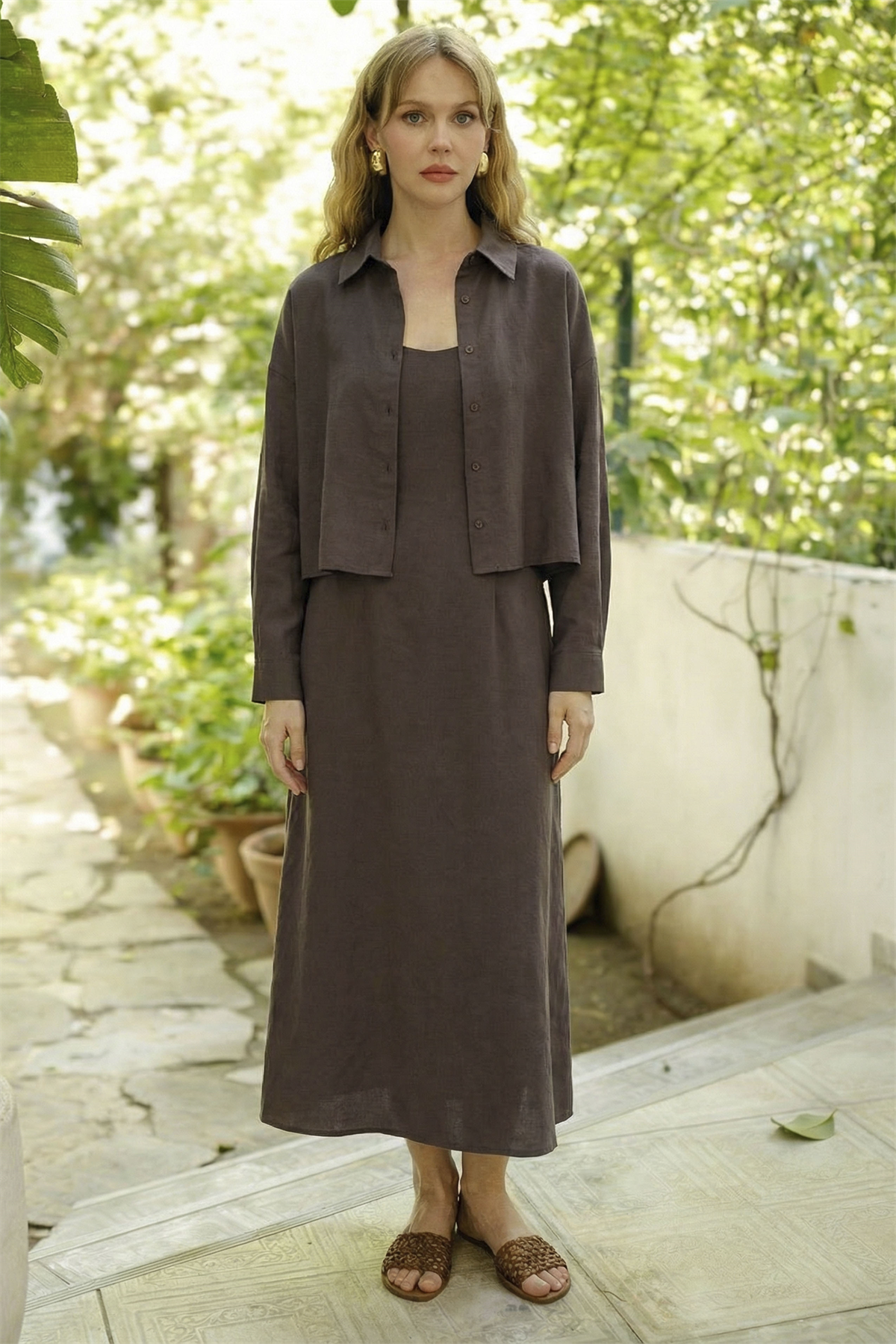 51153 GÖMLEK ELBİSE TAKIM KOYU KAHVE