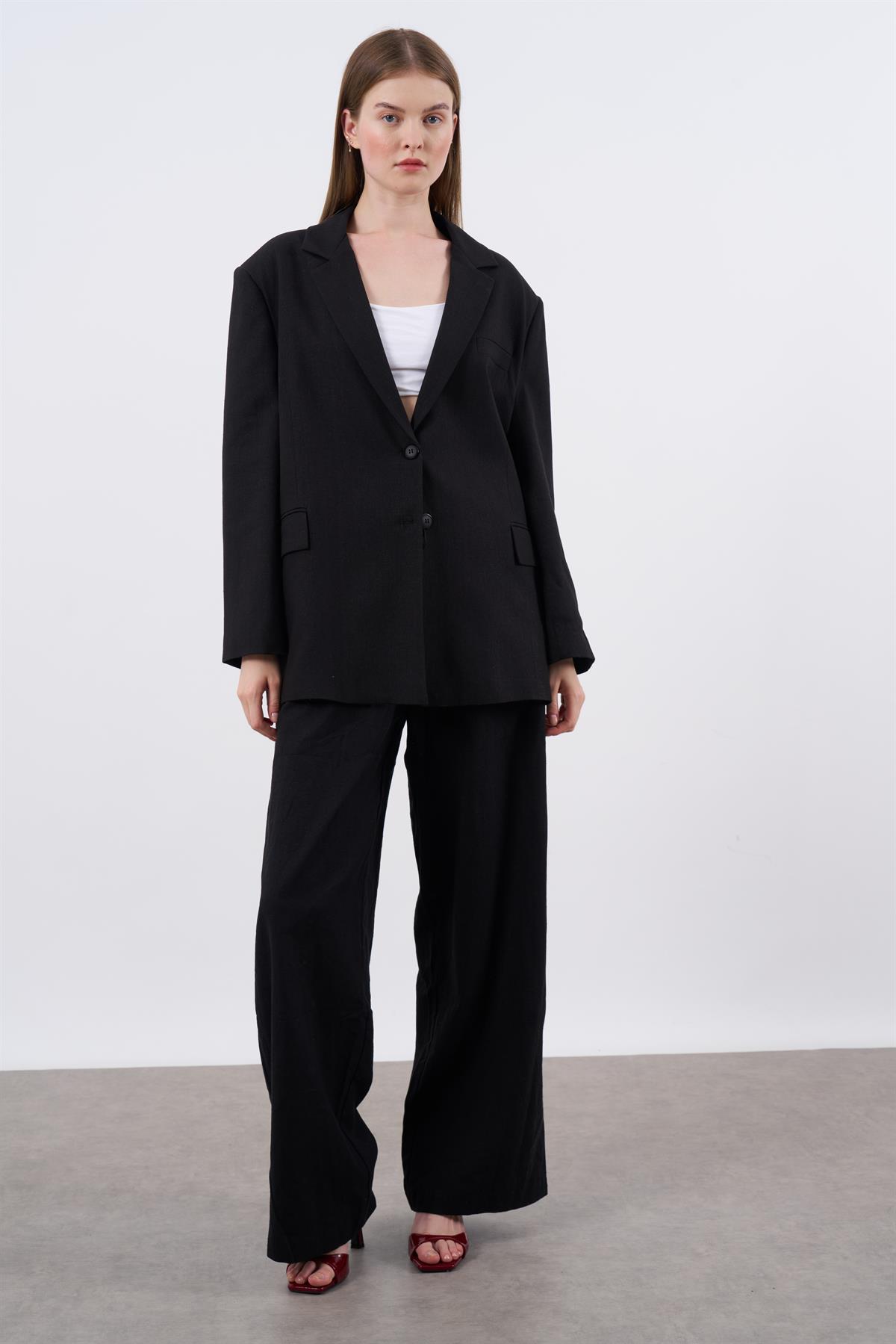 9433 KETEN CEKET SİYAH