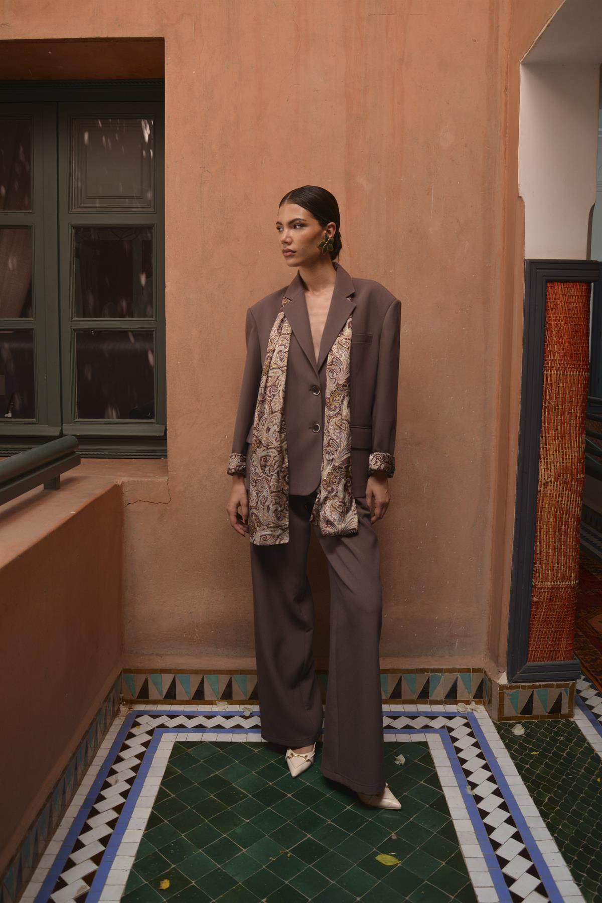 9607 SATEN ASTARLI CEKET TAKIM KAHVE