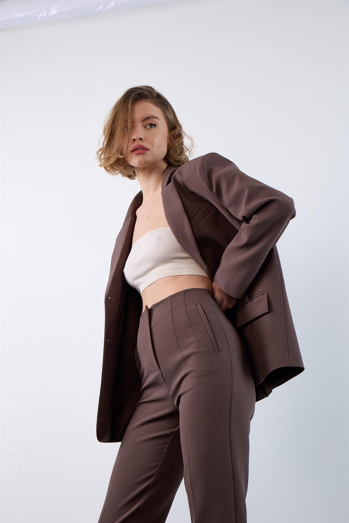 50109 PENSLİ HAVUÇ PANTOLON KAHVE