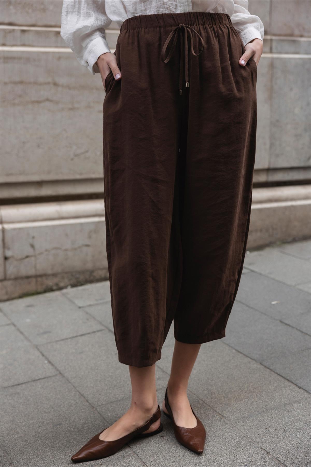 51106 BELİ LASTİKLİ PANTOLON KAHVE