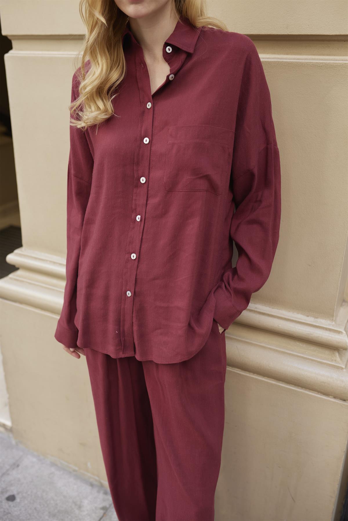 51125 GÖMLEK PANTOLON TAKIM BORDO