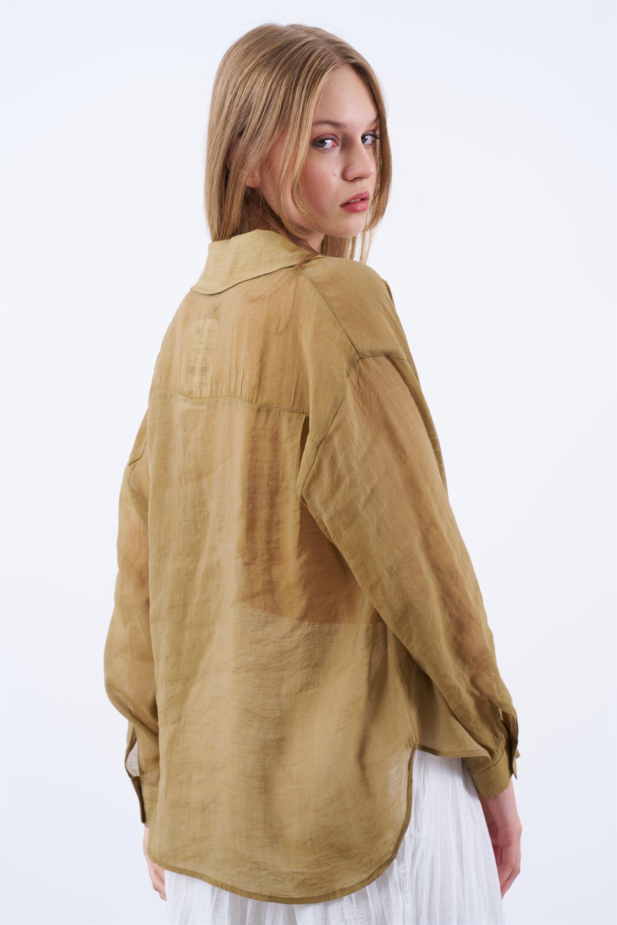 4924 OVERSIZE İPEKSİ GÖMLEK OLİVE
