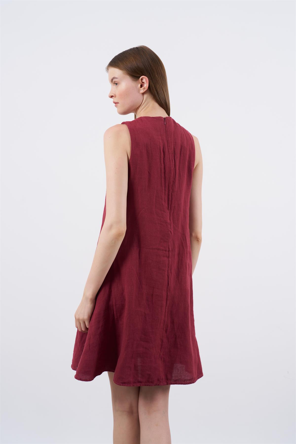 3202 SIFIR KOL KETEN ELBİSE(3181) BORDO