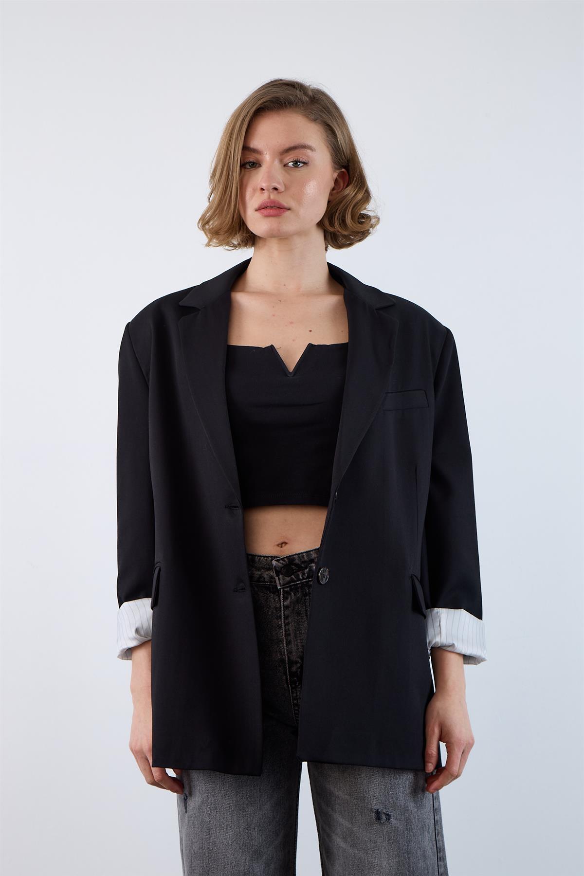 9484 POLİVİSKON CEKET SİYAH