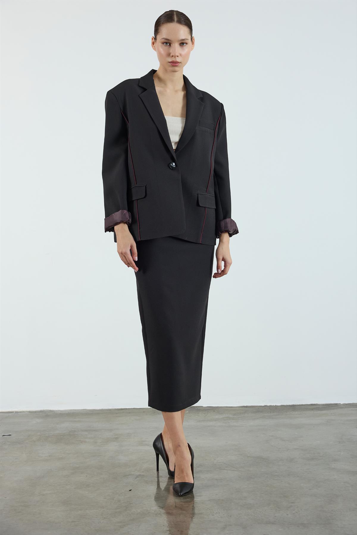 9555 BİYELİ CEKET SİYAH-MÜRDÜM