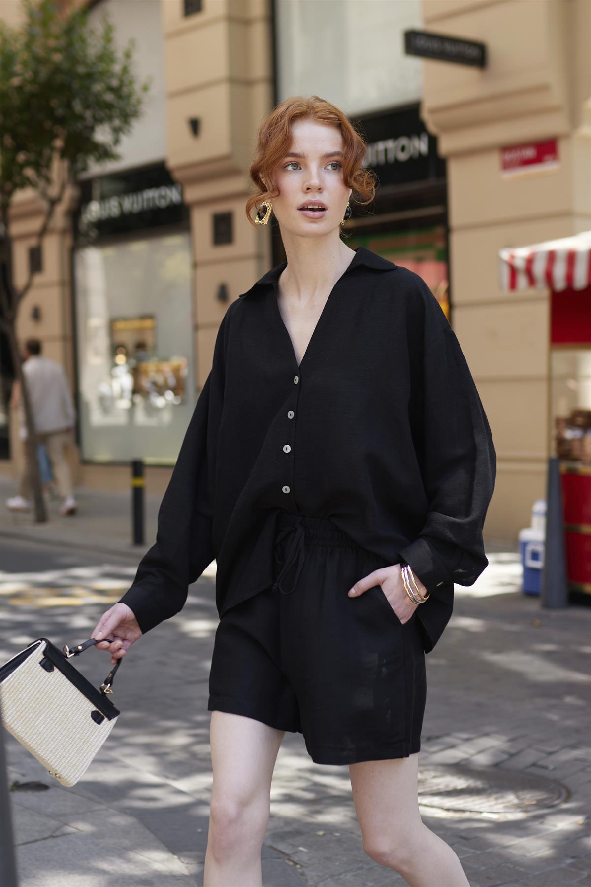 51178 GÖMLEK ŞORT TAKIM SİYAH