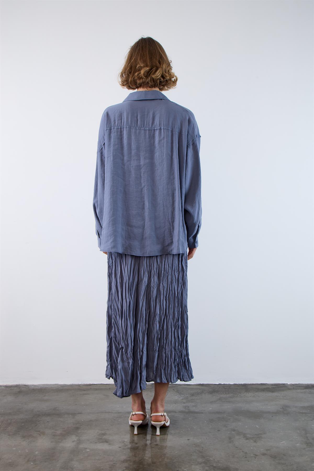 4612 DÜŞÜK OMUZLU OVERSİZE GÖMLEK İNDİGO