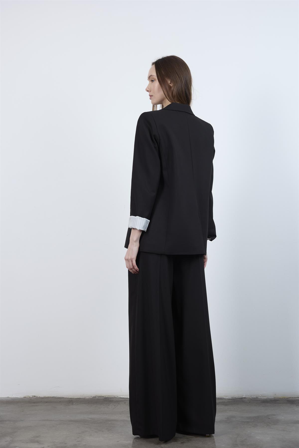 51070 PİLİLİ PALAZZO KEMERLİ PANTOLON SİYAH