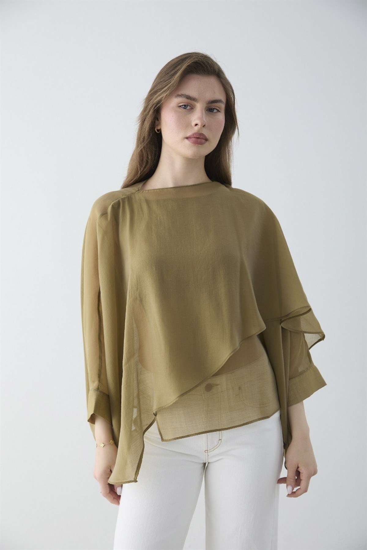 5026 UÇUŞAN PELERİN BLUZ OLİVE