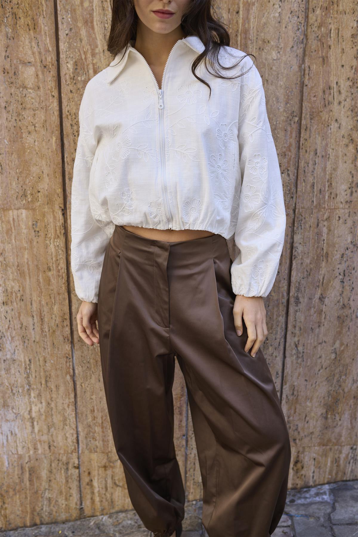 51235 SATEN PAÇASI LASTİKLİ PANTOLON KAHVE