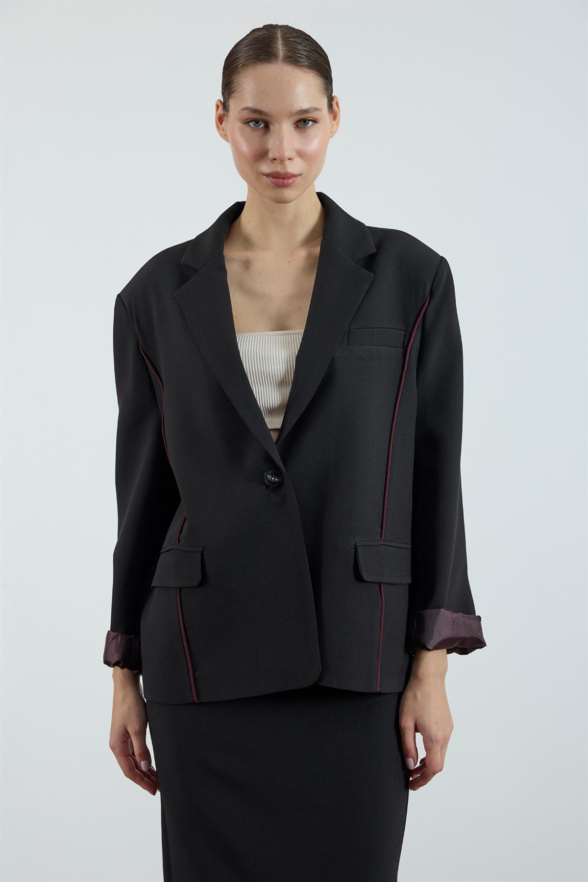 9555 BİYELİ CEKET SİYAH-MÜRDÜM