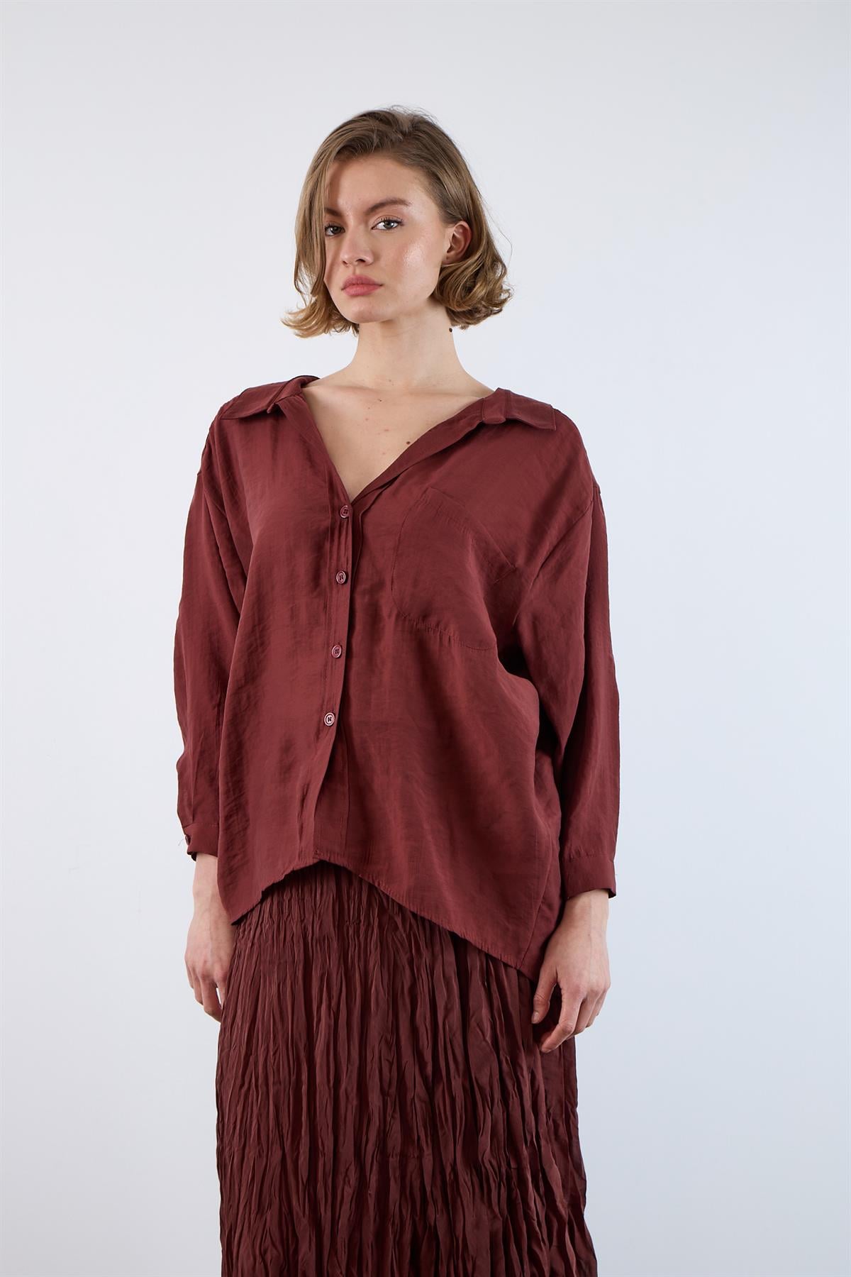 4612 DÜŞÜK OMUZLU OVERSİZE GÖMLEK KİREMİT