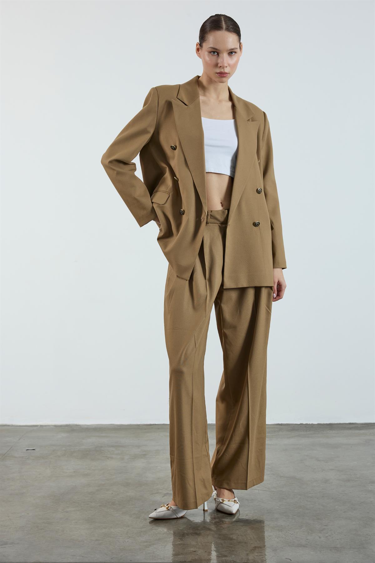 9561 POLİVİSKON KRUVAZE CEKET KARAMEL