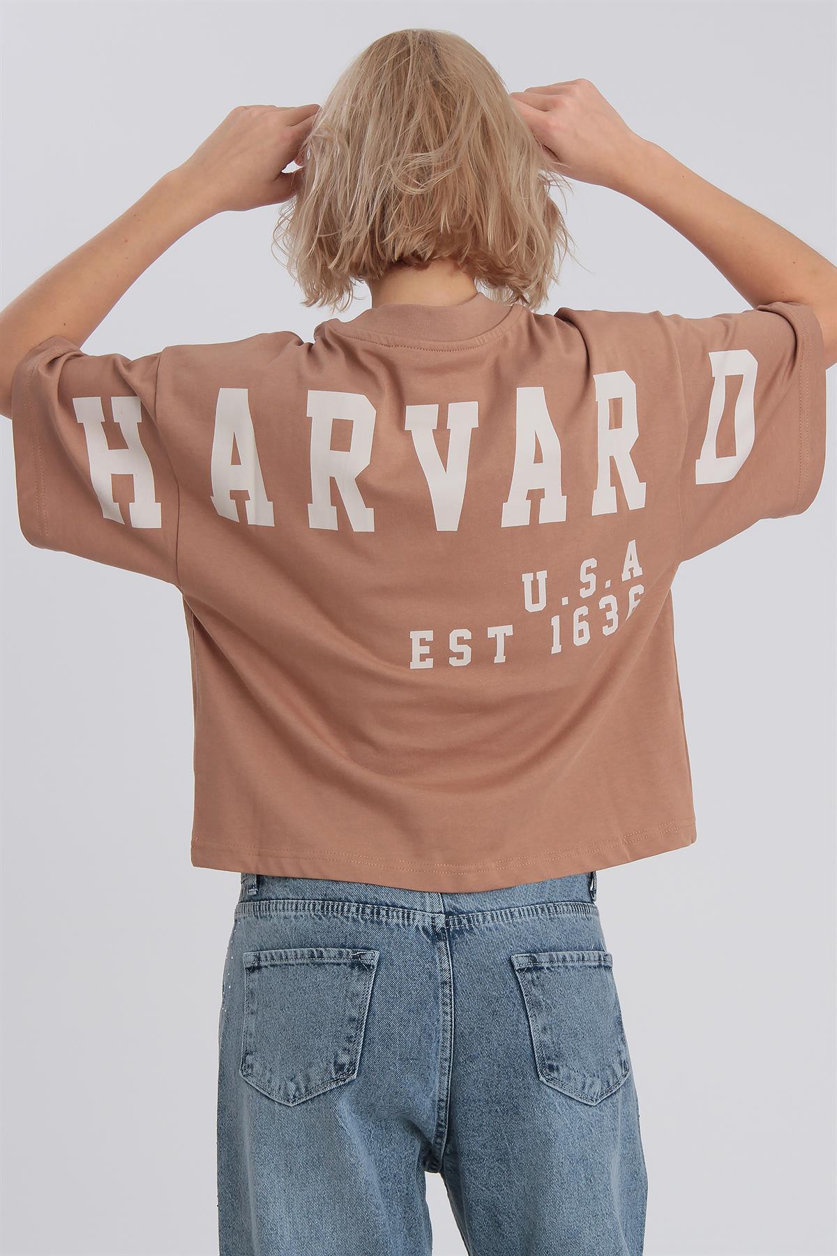 0021 HARVARD BASKILI TİŞÖRT KAHVE