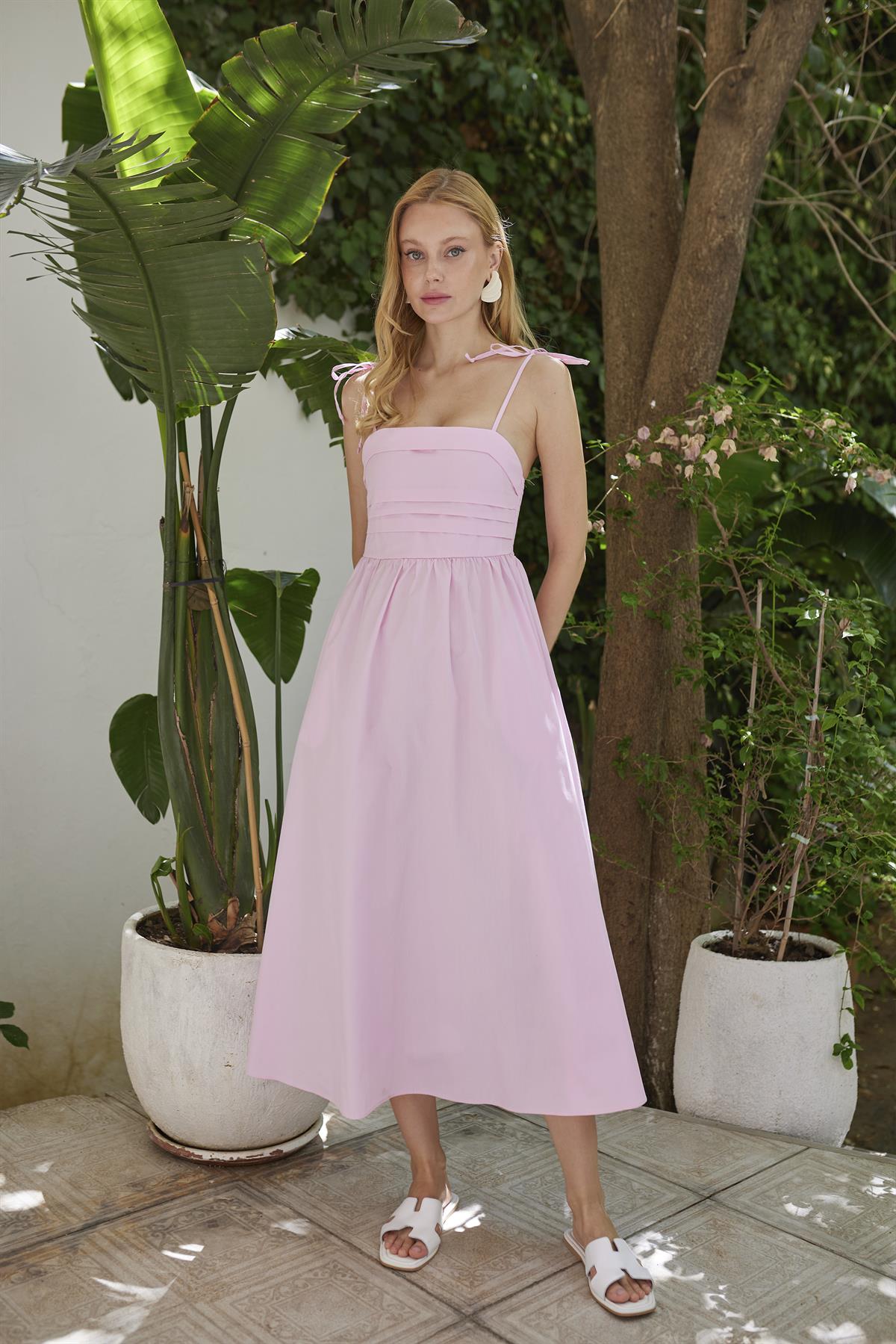 3332 ASKILI ELBİSE ŞEKER PEMBE