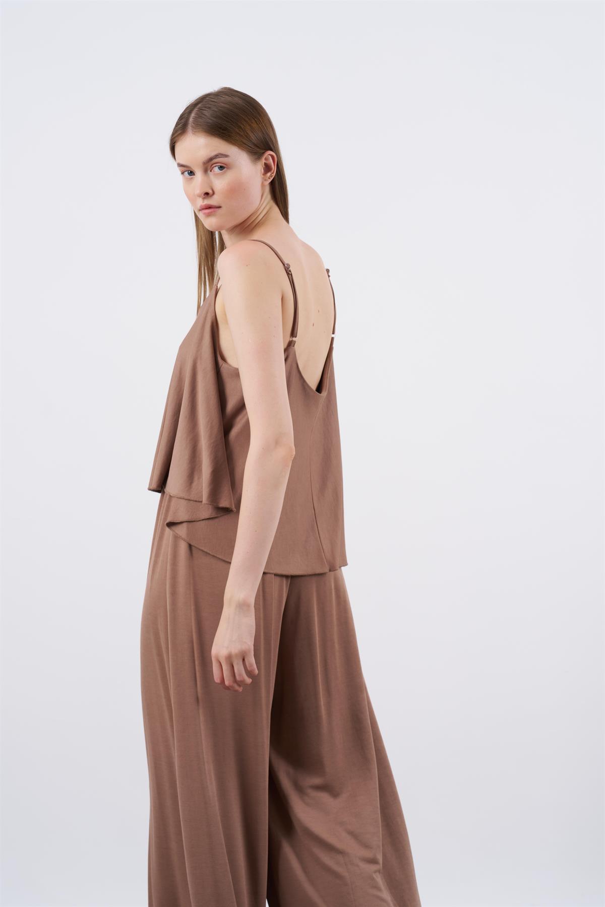 51052 ASKILI BLUZ PANTOLON TAKIM KAHVE