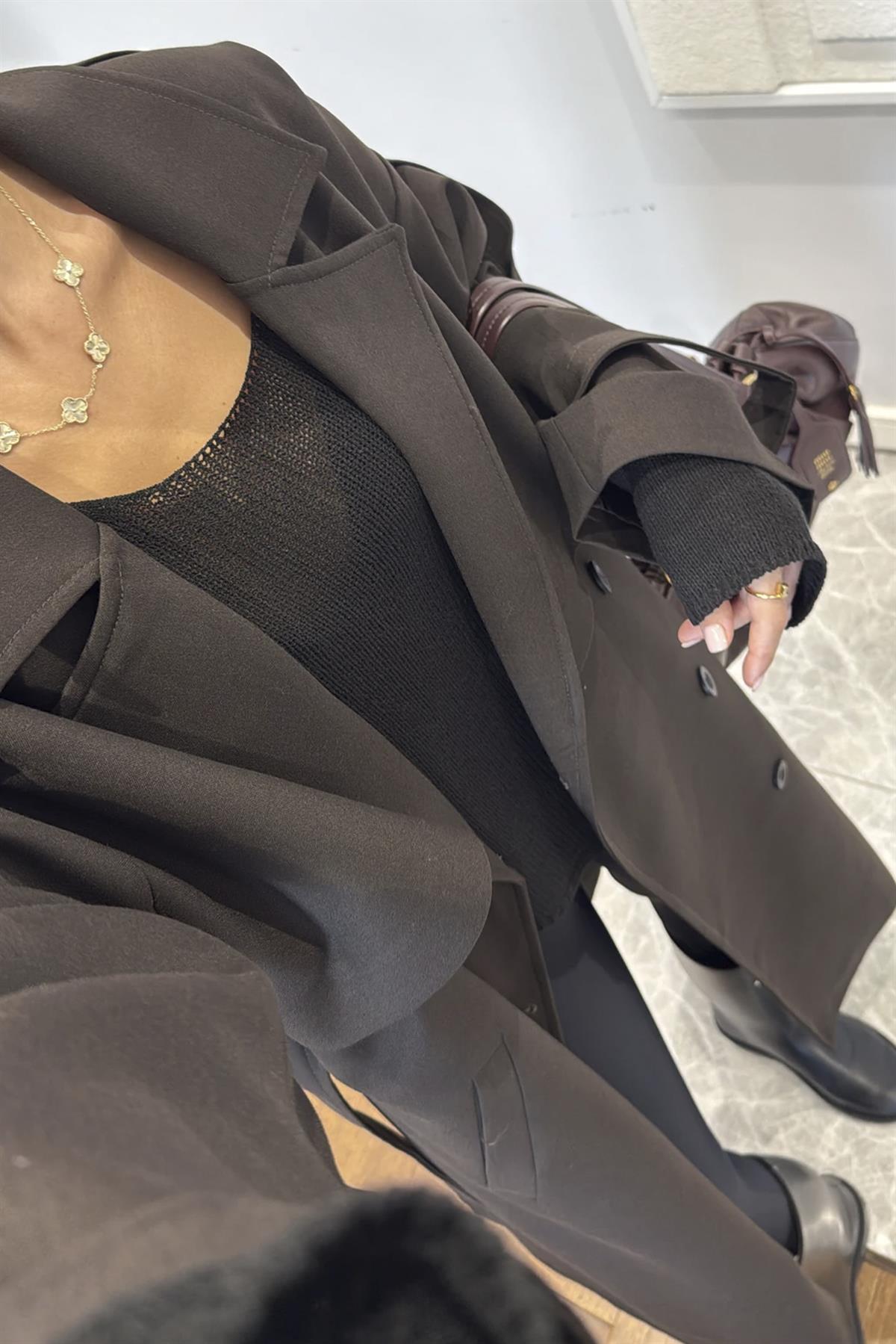 9476 POLİVİSKON TRENÇ KOYU KAHVE