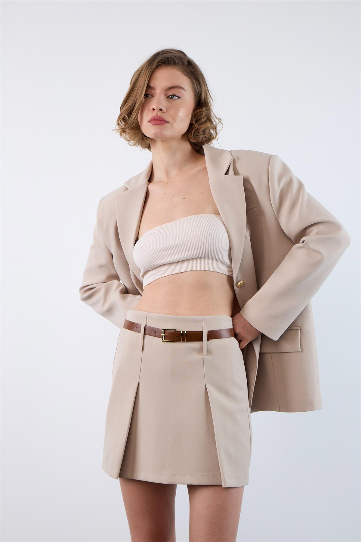 51065 ATLAS KEMERLİ ŞORT ETEK TAŞ