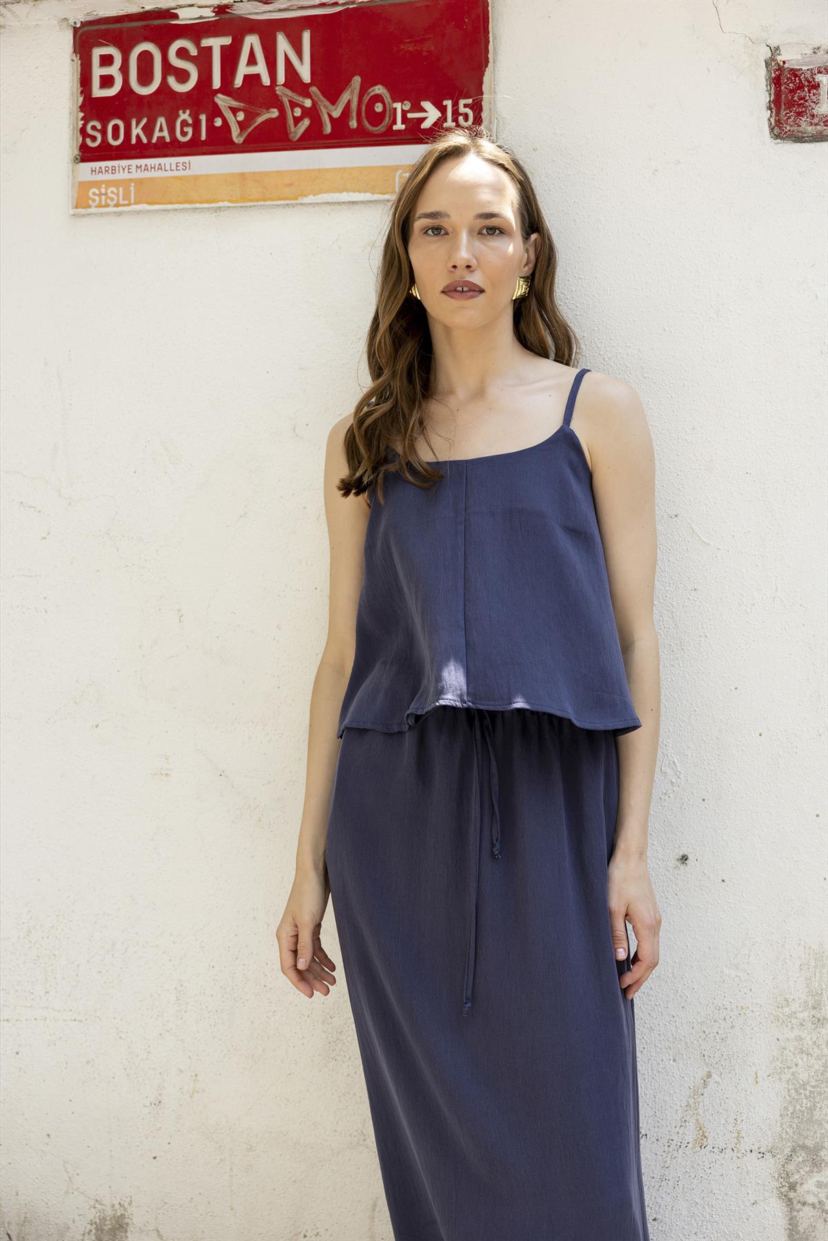 51165 ASKILI BLUZ ETEK TAKIM LACİVERT