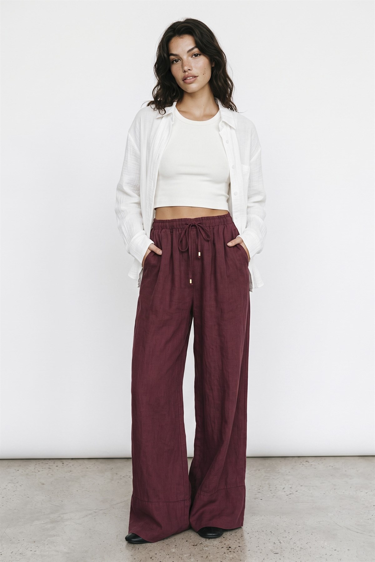 50886 KETEN PANTOLON BORDO