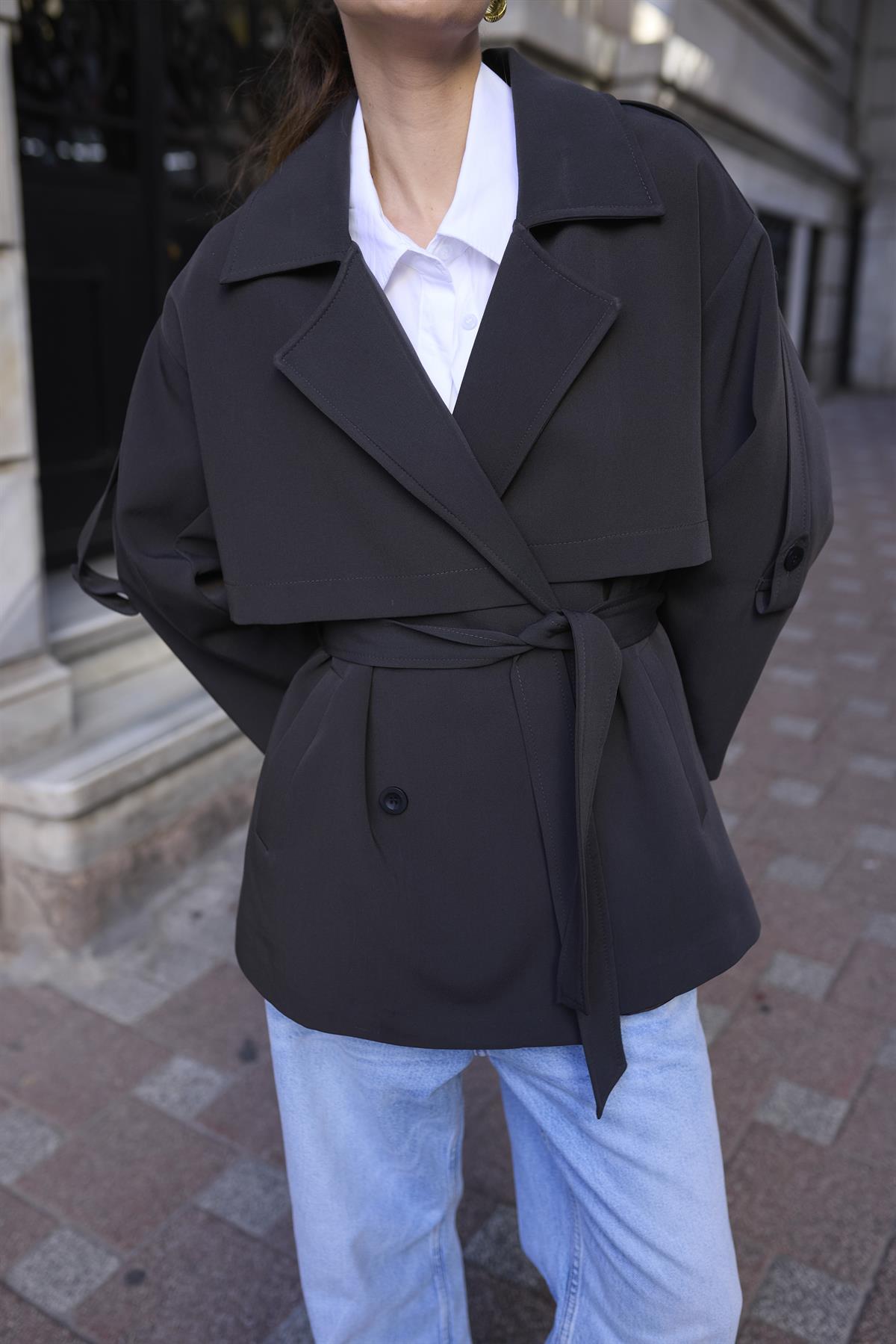 9580 KISA TRENÇ KOYU KAHVE