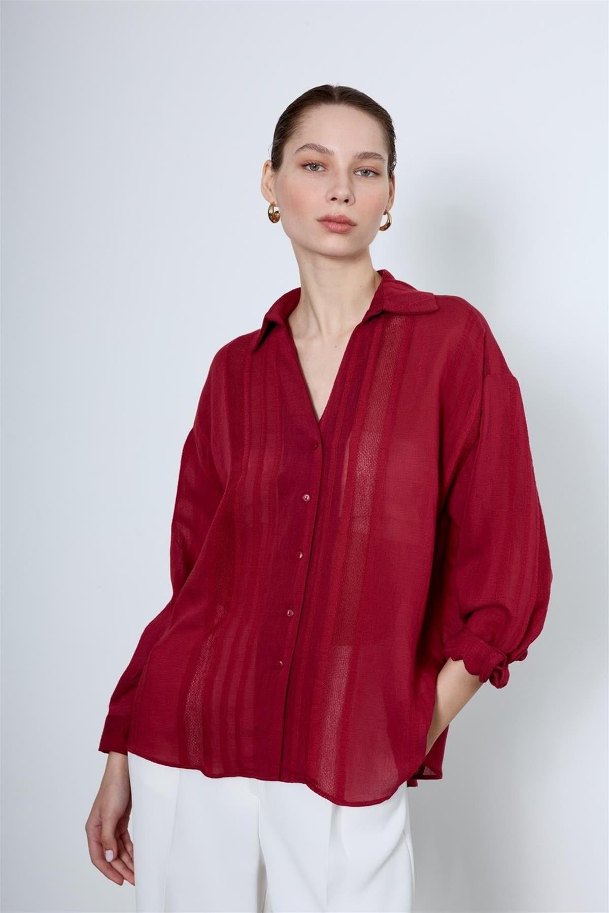 4914 TRANSPARAN GÖMLEK BORDO