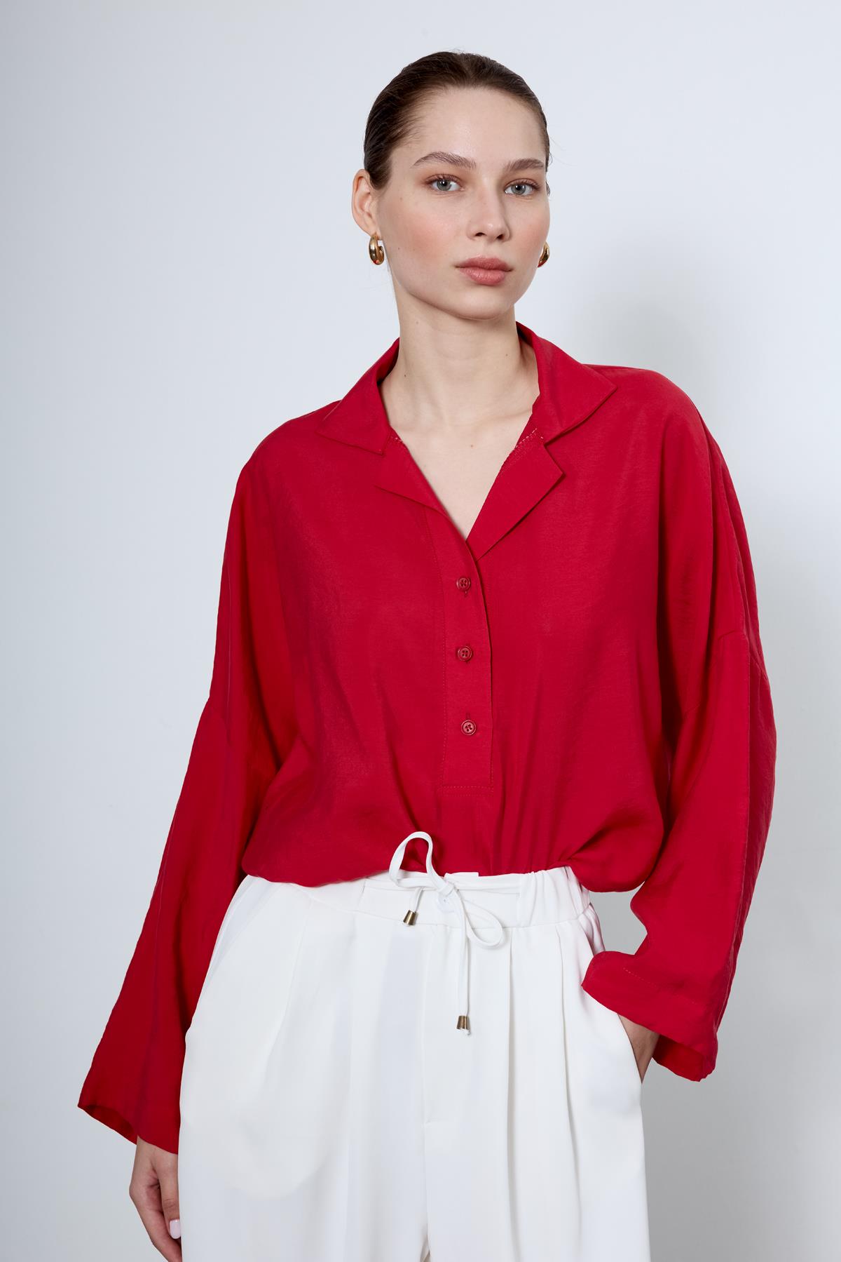 4953 POLO YAKA BLUZ KIRMIZI