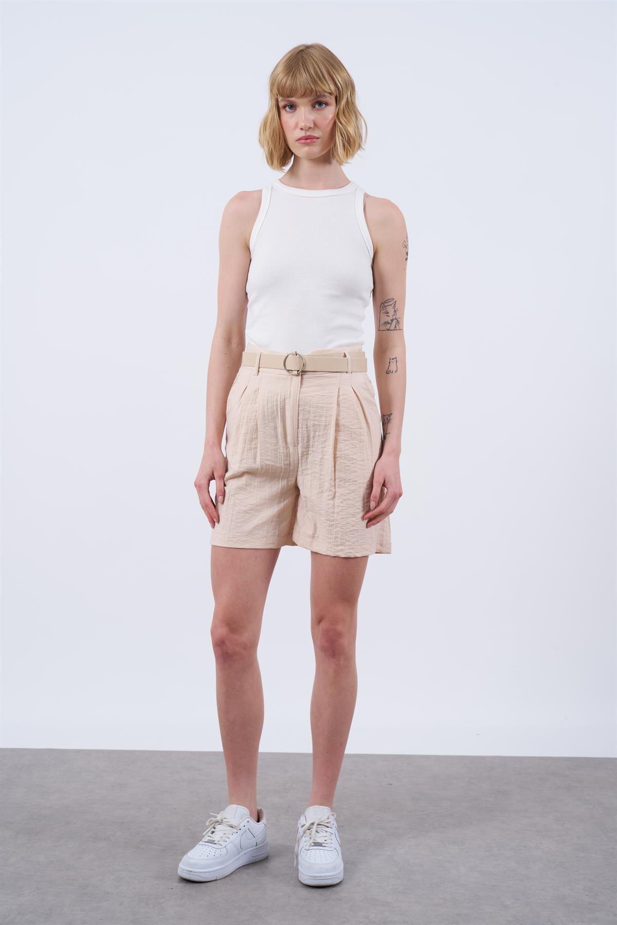 50530 ÇİFT PİLİLİ KETEN ŞORT TAŞ