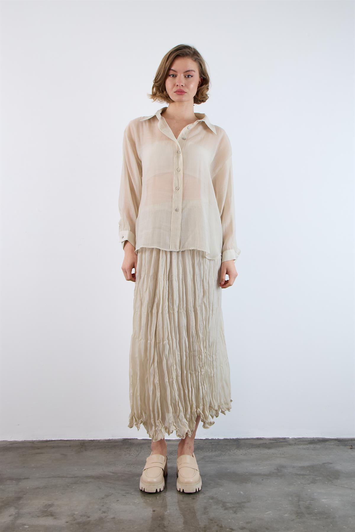 4924 OVERSIZE İPEKSİ GÖMLEK TAŞ