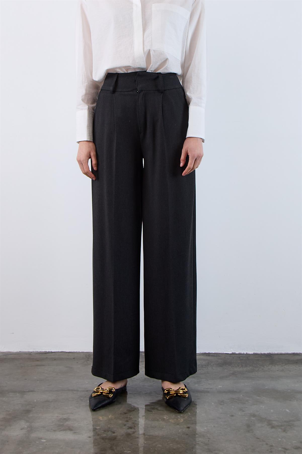 51093 PİLİLİ PALAZZO PANTOLON FÜME