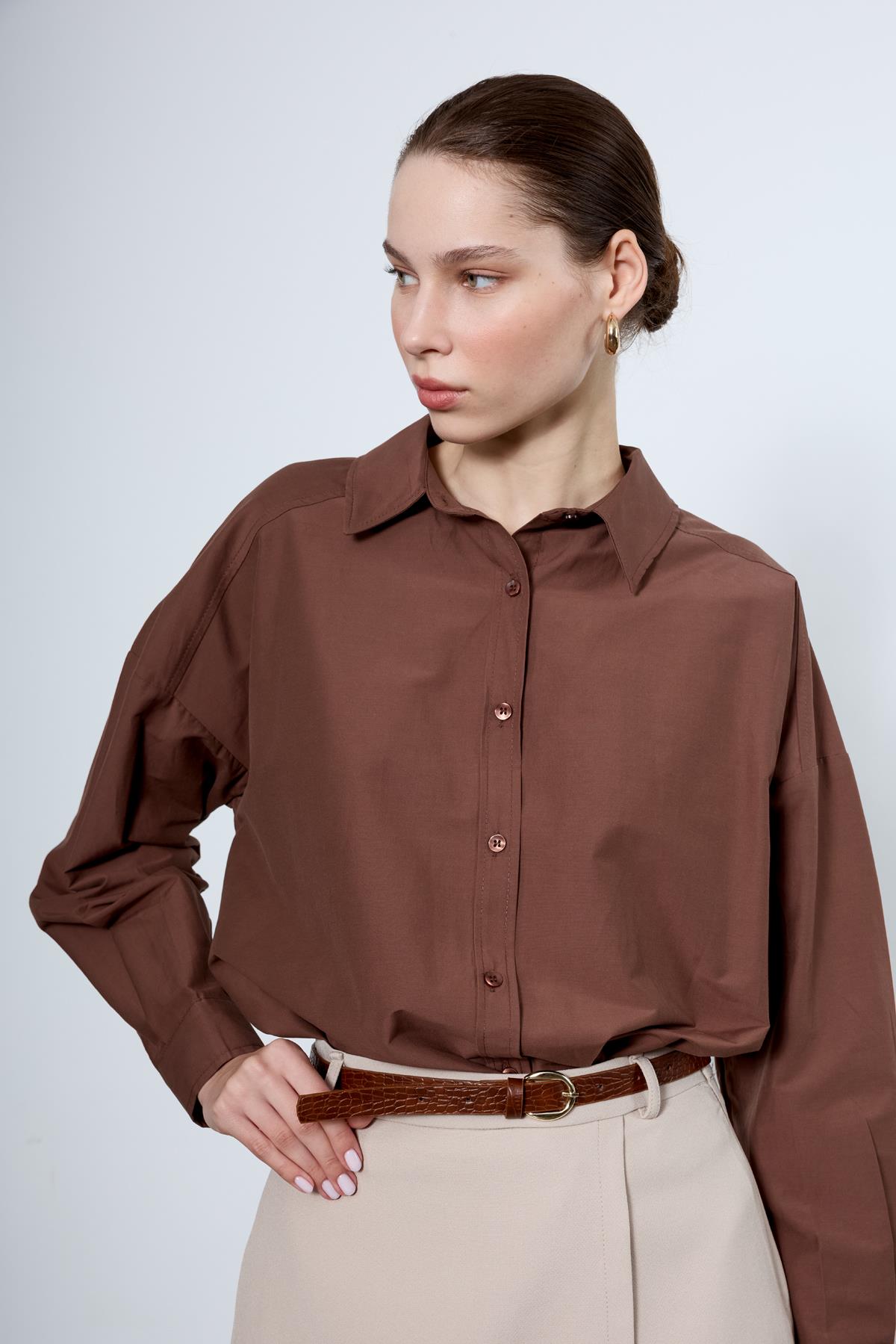 4943 POPLİN GÖMLEK KAHVE